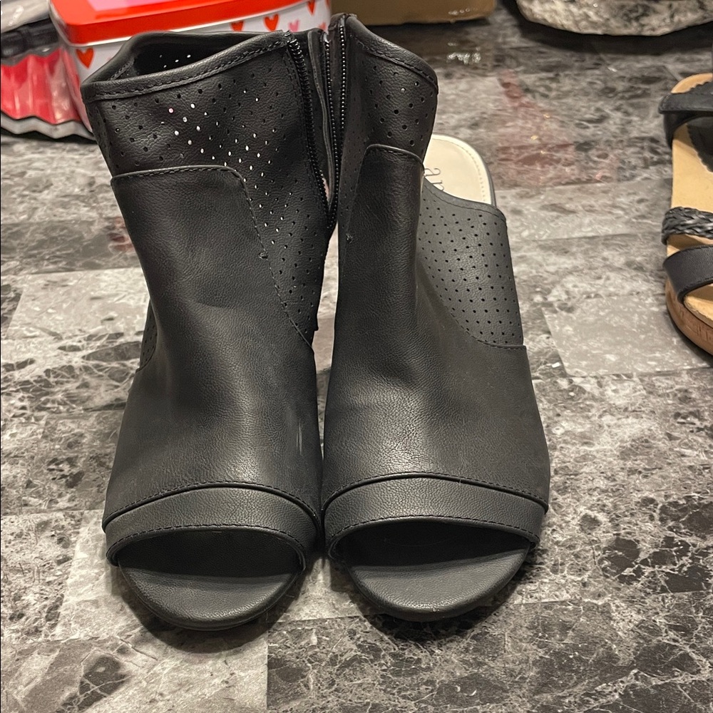 a.n.a Black Perforated Peep-Toe Heeled Boots